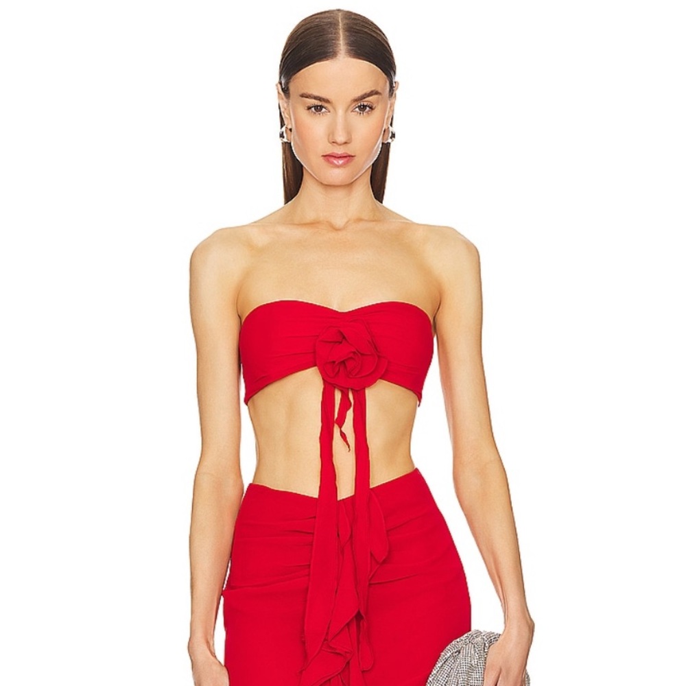 Bardot Crop Top in Deep Red